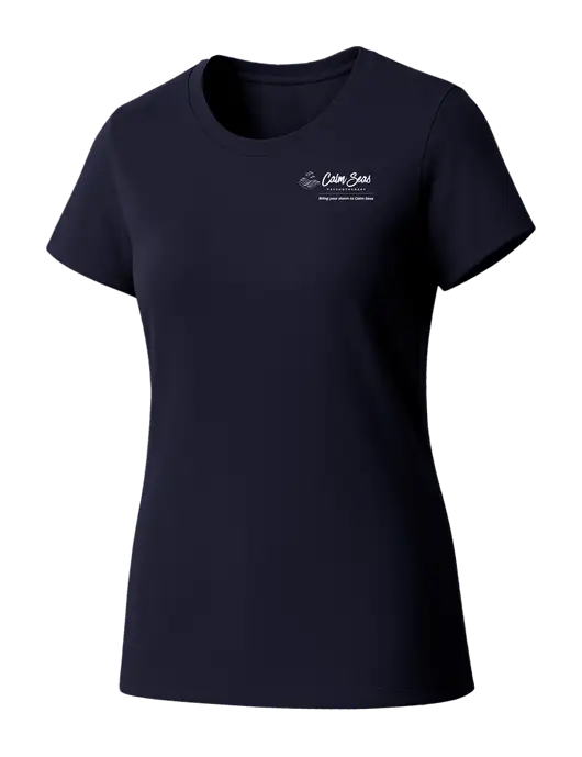 Womens Seriously Soft New Navy T-Shirt w/Calm Seas Psychotherapy Logo