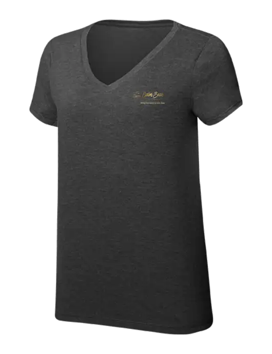Womens Simply Soft V-Neck Black Frost 4.5oz  Poly/Combed Ring Spun Cotton T-Shirt w/Calm Seas Psychotherapy Logo