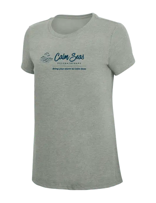 Womens Simply Soft Grey Frost 4.5oz  Poly/Combed Ring Spun Cotton T-Shirt w/Calm Seas Psychotherapy Logo