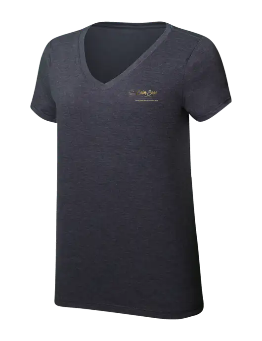 Womens Simply Soft V-Neck Heather Charcoal 4.5oz  Poly/Combed Ring Spun Cotton T-Shirt w/Calm Seas Psychotherapy Logo