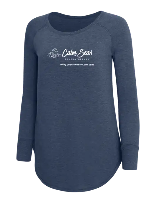Womens Perfect Wide Collar Tunic Tri-Blend Navy Frost 4.5 oz T-Shirt w/Calm Seas Psychotherapy Logo