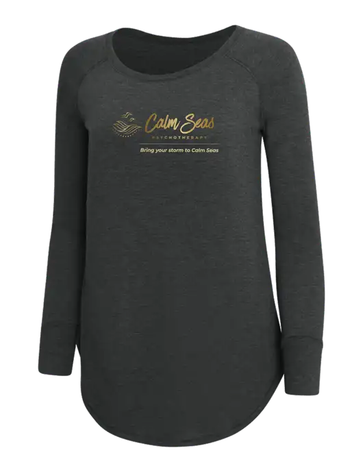 Womens Perfect Wide Collar Tunic Tri-Blend Black Frost 4.5 oz T-Shirt w/Calm Seas Psychotherapy Logo