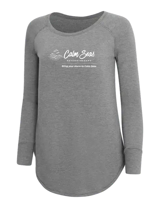 Womens Perfect Wide Collar Tunic Tri-Blend Grey Frost 4.5 oz T-Shirt w/Calm Seas Psychotherapy Logo