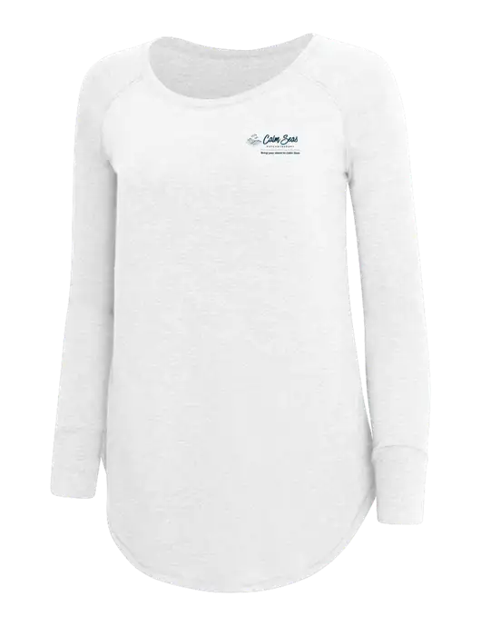 Womens Perfect Wide Collar Tunic Tri-Blend White 4.5 oz T-Shirt w/Calm Seas Psychotherapy Logo