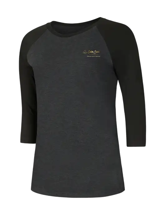 Womens Simply Soft 3/4 Sleeve Black/Black Frost Ring Spun Cotton T-Shirt w/Calm Seas Psychotherapy Logo