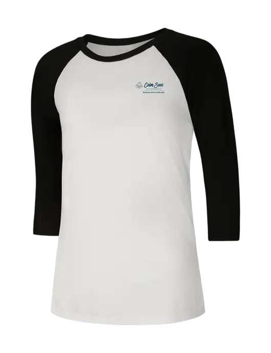 Womens Simply Soft 3/4 Sleeve Black/White Ring Spun Cotton T-Shirt w/Calm Seas Psychotherapy Logo