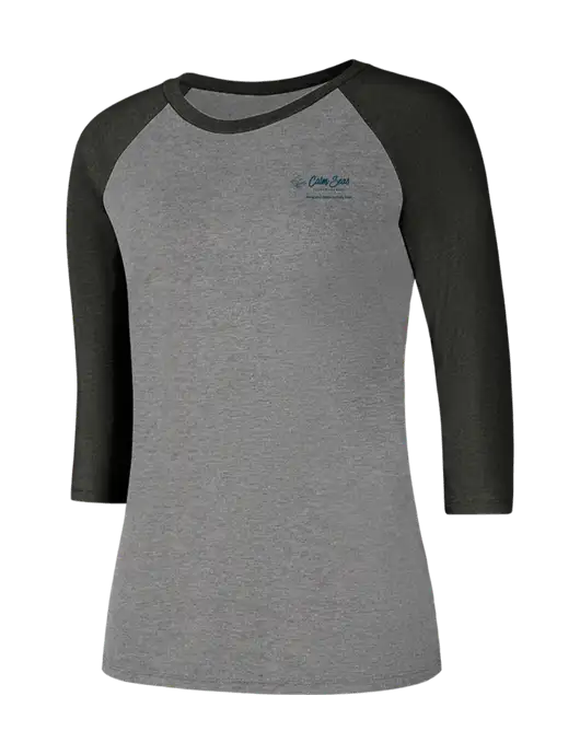 Womens Simply Soft 3/4 Sleeve Black Frost/Grey Frost Ring Spun Cotton T-Shirt w/Calm Seas Psychotherapy Logo