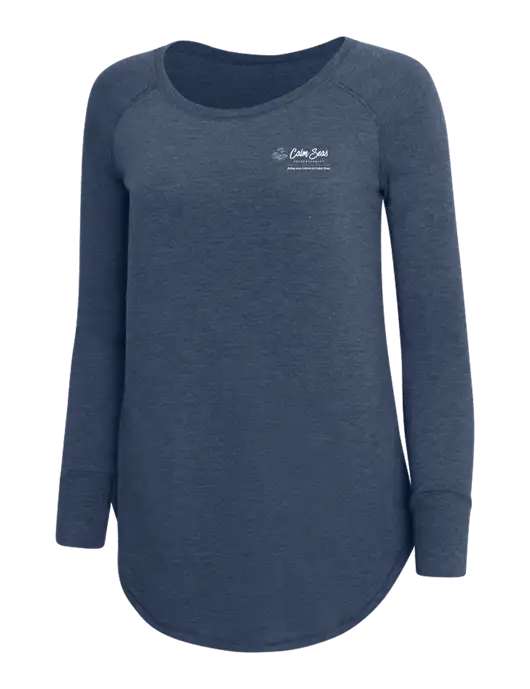 Womens Perfect Wide Collar Tunic Tri-Blend Navy Frost 4.5 oz T-Shirt w/Calm Seas Psychotherapy Logo