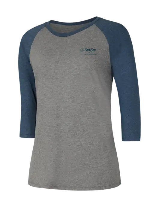 Womens Simply Soft 3/4 Sleeve Navy Frost/Grey Frost Ring Spun Cotton T-Shirt w/Calm Seas Psychotherapy Logo