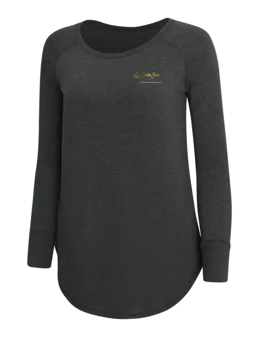 Womens Perfect Wide Collar Tunic Tri-Blend Black Frost 4.5 oz T-Shirt w/Calm Seas Psychotherapy Logo