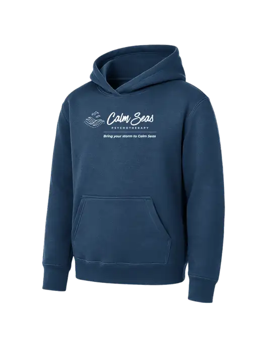 Youth Navy 7.8 oz Pullover Hooded Sweatshirt w/Calm Seas Psychotherapy Logo
