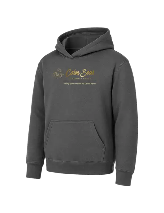 Youth Charcoal 7.8 oz Pullover Hooded Sweatshirt w/Calm Seas Psychotherapy Logo