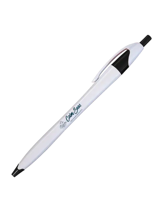 Novella White/Black Classic Pen - Blue Ink w/Calm Seas Logo