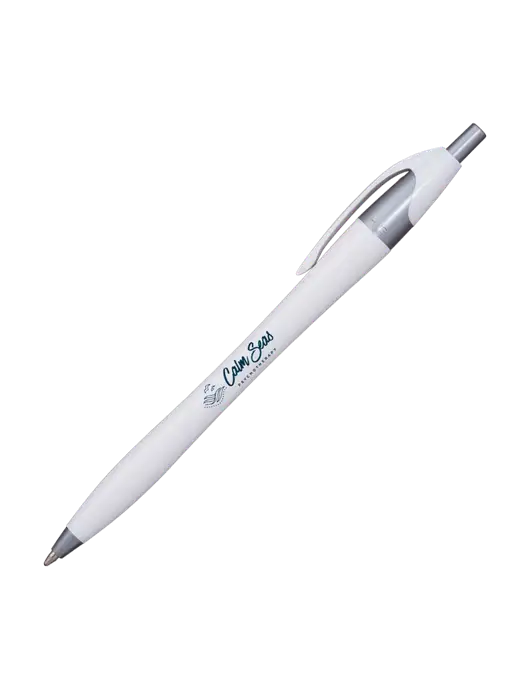Novella White/Silver Shimmer Pen - Blue Ink w/Calm Seas Logo
