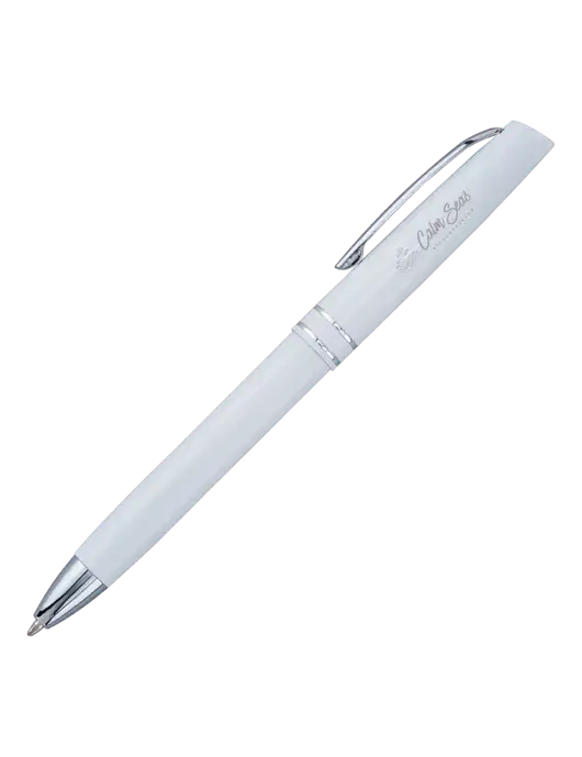 White Anguilla Black Ink Pen w/Calm Seas Logo
