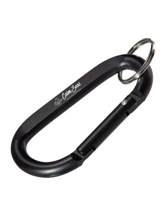 Black Carabiner & Key Ring w/Calm Seas Logo