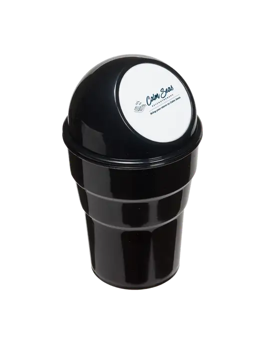 Black Car Cup Holder Trash Can w/Calm Seas Psychotherapy Logo