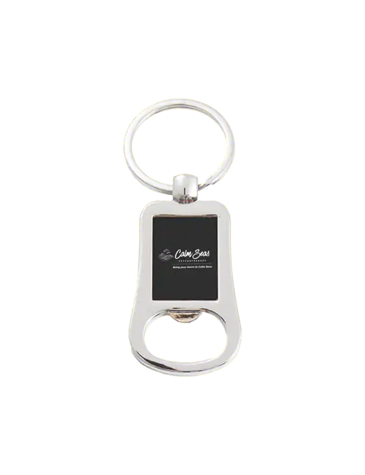 Silver & Black Bottle Opener Keychain w/Calm Seas Psychotherapy Logo