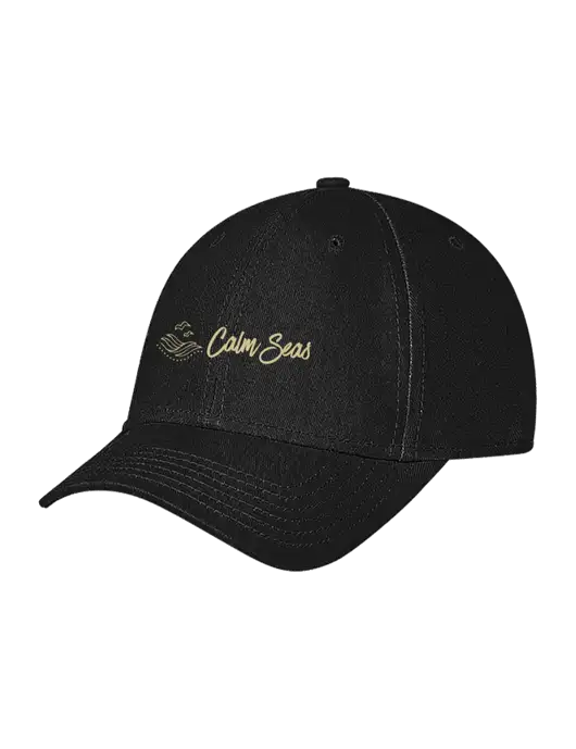 Black Structured Soft Snap Closure Hook & Loop Cap w/Calm Seas Psychotherapy Logo