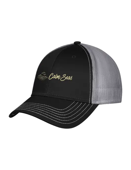 Black & Grey Mesh Trucker Cap Snap Back w/Calm Seas Psychotherapy Logo