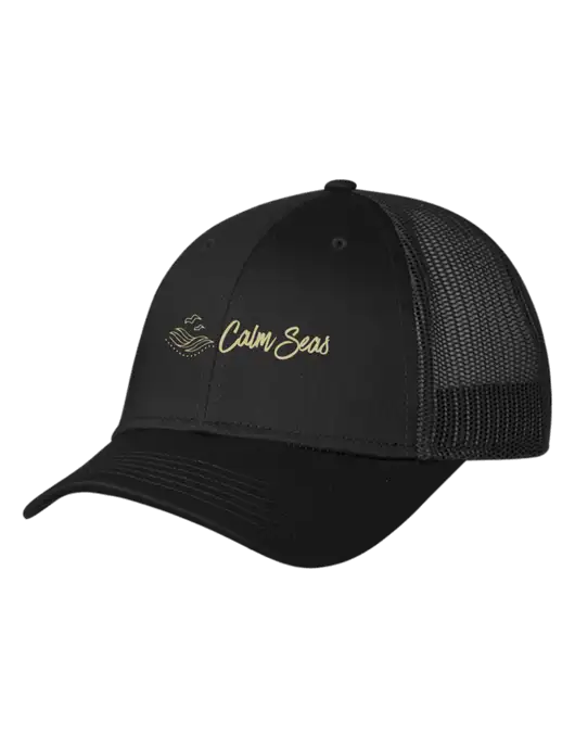 Black Mesh Trucker Cap Snap Back w/Calm Seas Psychotherapy Logo