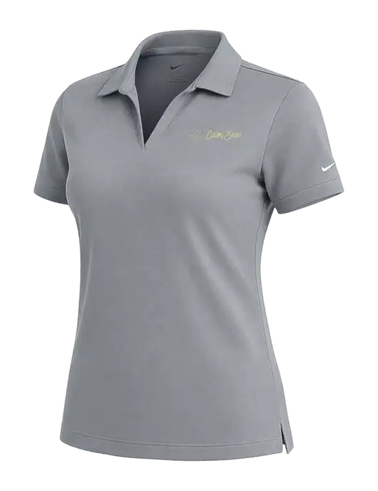 NIKE Medium Grey Womens Dri-Fit Micro Pique Polo w/Calm Seas Psychotherapy Logo
