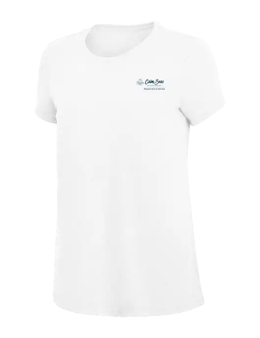 Womens Simply Soft White 4.5oz Poly/Combed Ring Spun Cotton T-Shirt
 w/Calm Seas Psychotherapy Logo