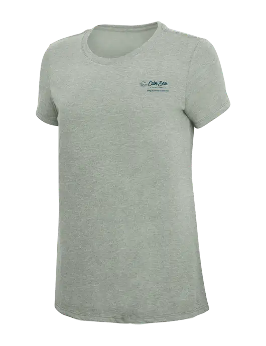 Womens Simply Soft Heathered Light Grey 4.5oz Poly/Combed Ring Spun Cotton T-Shirt w/Calm Seas Psychotherapy Logo