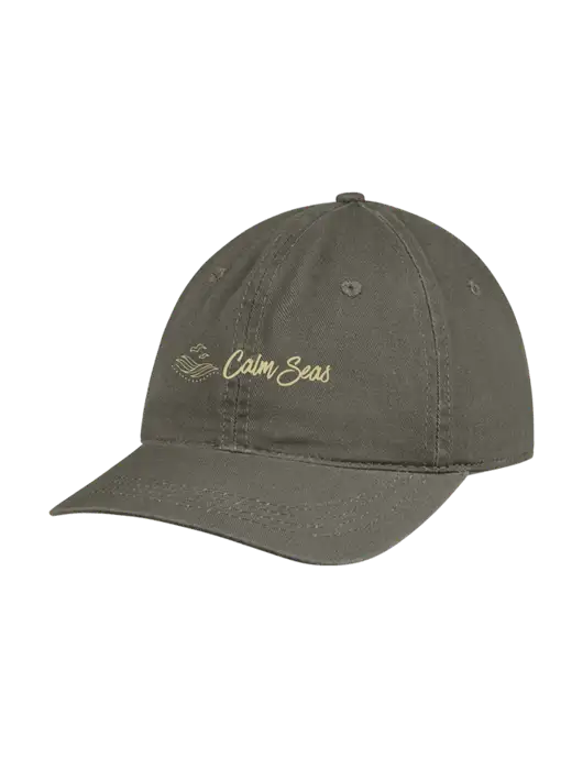 Garment Washed Unstructured Twill Olive Cap w/Calm Seas Psychotherapy Logo