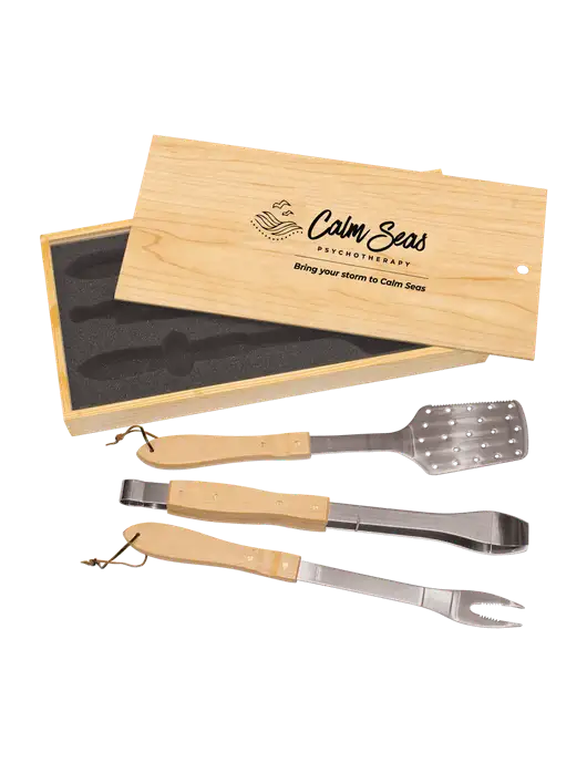 Wood BBQ Gift Set w/Calm Seas Psychotherapy Logo