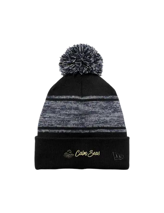 New Era Black/Navy Knit Chilled Pom Beanie w/Calm Seas Psychotherapy Logo
