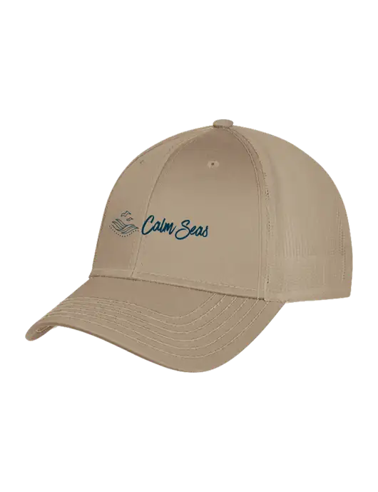 Khaki Mesh Trucker Cap Snap Back w/Calm Seas Psychotherapy Logo