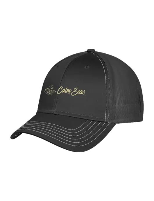 Charcoal Grey Mesh Trucker Cap Snap Back w/Calm Seas Psychotherapy Logo
