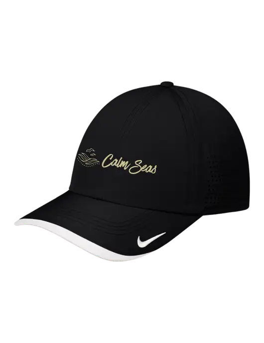 Nike Black/White Dri-FIT Perforated Performance Cap w/Calm Seas Psychotherapy Logo