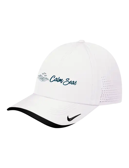 Nike White/Black Dri-FIT Perforated Performance Cap w/Calm Seas Psychotherapy Logo