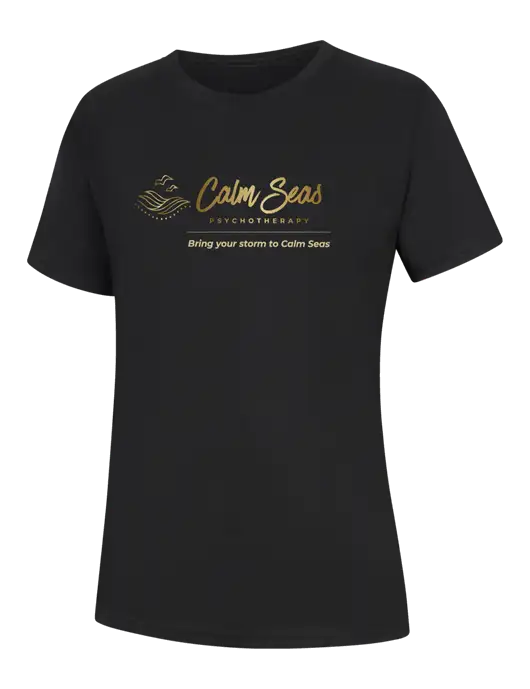 Womens Black Core Blend Tee w/Calm Seas Psychotherapy Logo