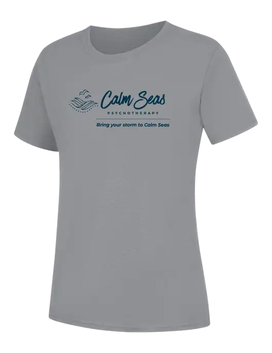 Womens Light Grey Heather Core Blend Tee w/Calm Seas Psychotherapy Logo