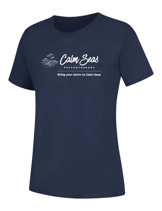 Womens Navy Core Blend Tee w/Calm Seas Psychotherapy Logo