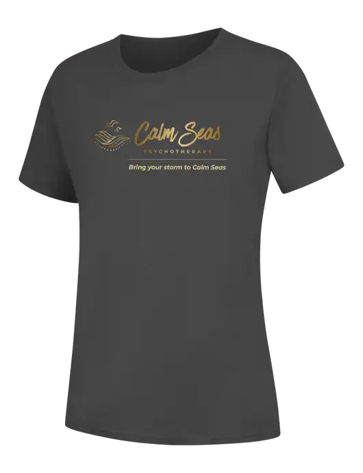 Womens Charcoal Core Blend Tee w/Calm Seas Psychotherapy Logo
