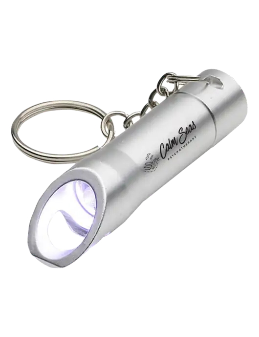 Silver Pocket LED Flashlight with Bottle Opener & Keychain w/Calm Seas Logo