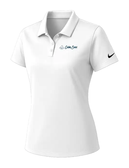 Nike Womens White Dry Essential Solid Polo w/Calm Seas Psychotherapy Logo