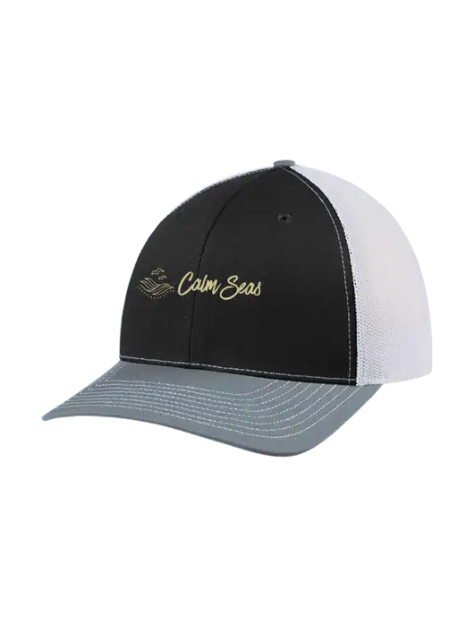 Richardson Adjustable Snapback Original 112 Trucker Cap Black/Light Heather Grey/White Mesh w/Calm Seas Psychotherapy Logo