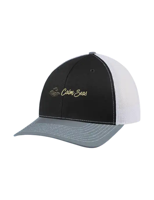 Richardson Adjustable Snapback Original 112 Trucker Cap Black/Light Heather Grey/White Mesh w/Calm Seas Psychotherapy Logo