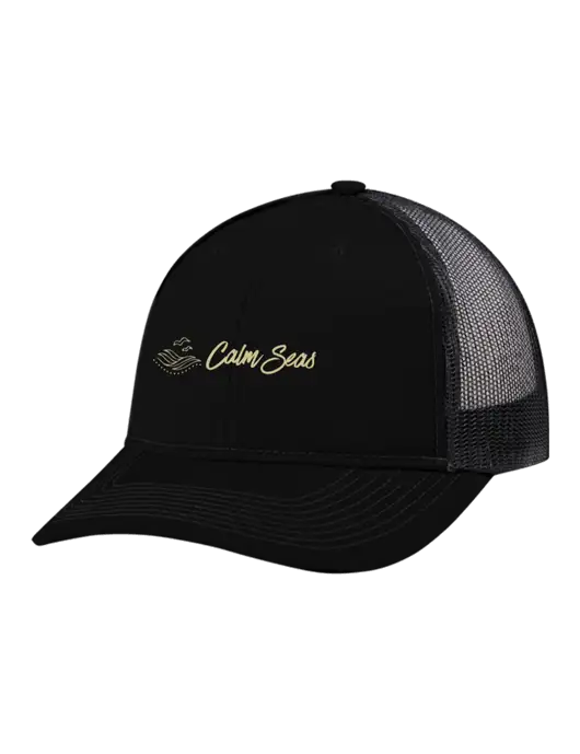 Snapback Ponytail Trucker Cap Black w/Black Mesh w/Calm Seas Psychotherapy Logo