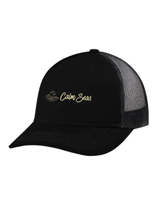 Snapback Ponytail Trucker Cap Black w/Black Mesh w/Calm Seas Psychotherapy Logo