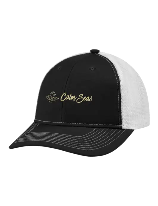 Snapback Ponytail Trucker Cap Black w/White Mesh w/Calm Seas Psychotherapy Logo
