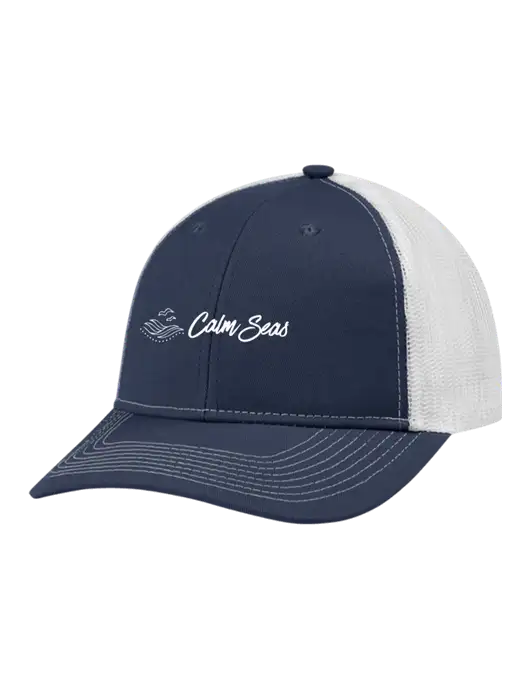 Snapback Ponytail Trucker Cap Navy w/White Mesh w/Calm Seas Psychotherapy Logo