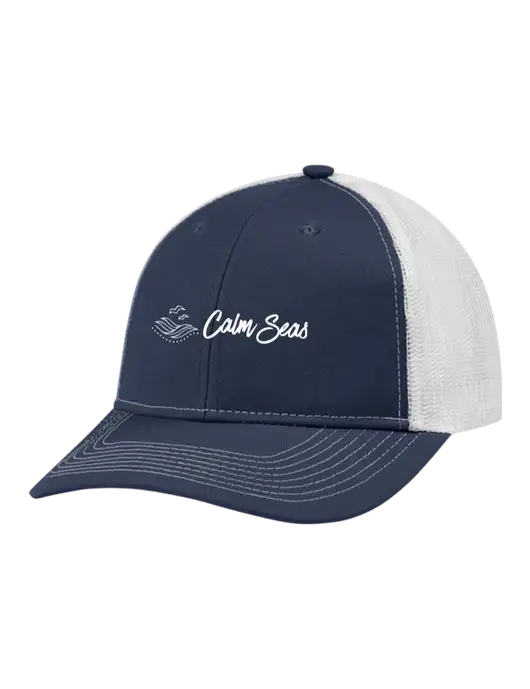 Snapback Ponytail Trucker Cap Navy w/White Mesh w/Calm Seas Psychotherapy Logo