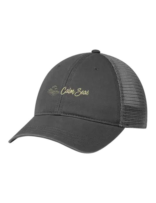 Richardson 111 Garment Washed Trucker Cap Charcoal w/Charcoal Mesh w/Calm Seas Psychotherapy Logo
