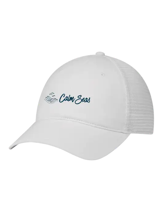 Richardson 111 Garment Washed Trucker Cap White w/White Mesh w/Calm Seas Psychotherapy Logo